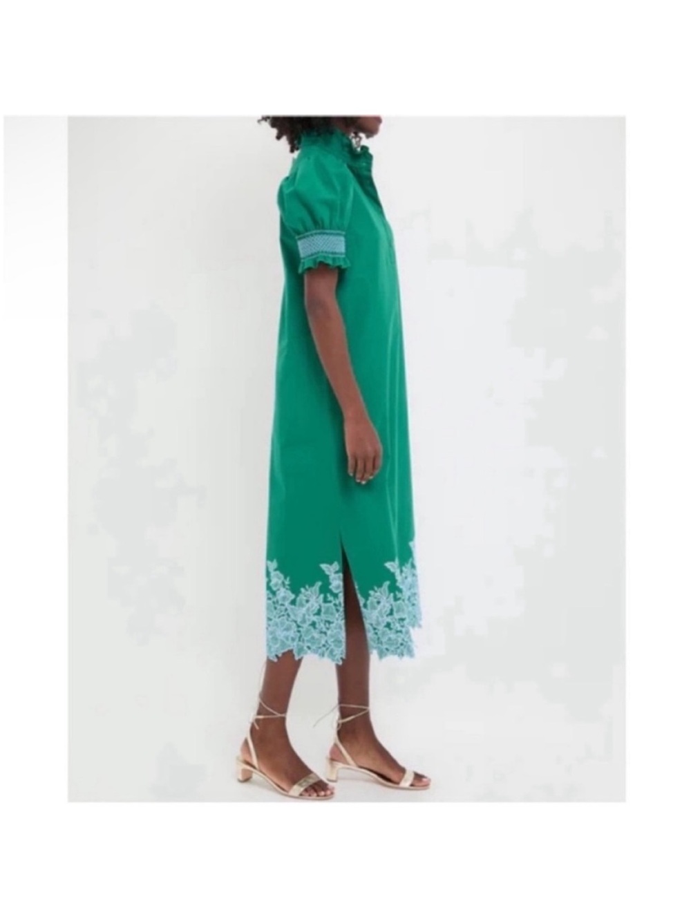 Tuckernuck Hyacinth House 100% Cotton Green Embroidery Eliza Midi Dress - Size M - Picture 2 of 14